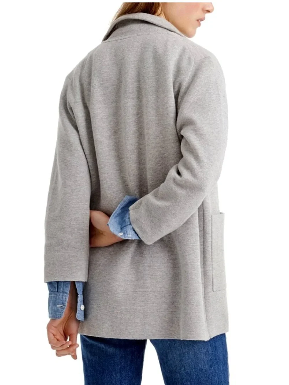 J CREW 365 Sophie Knit Open Front Wool Blend Blazer Size M Heather Gray